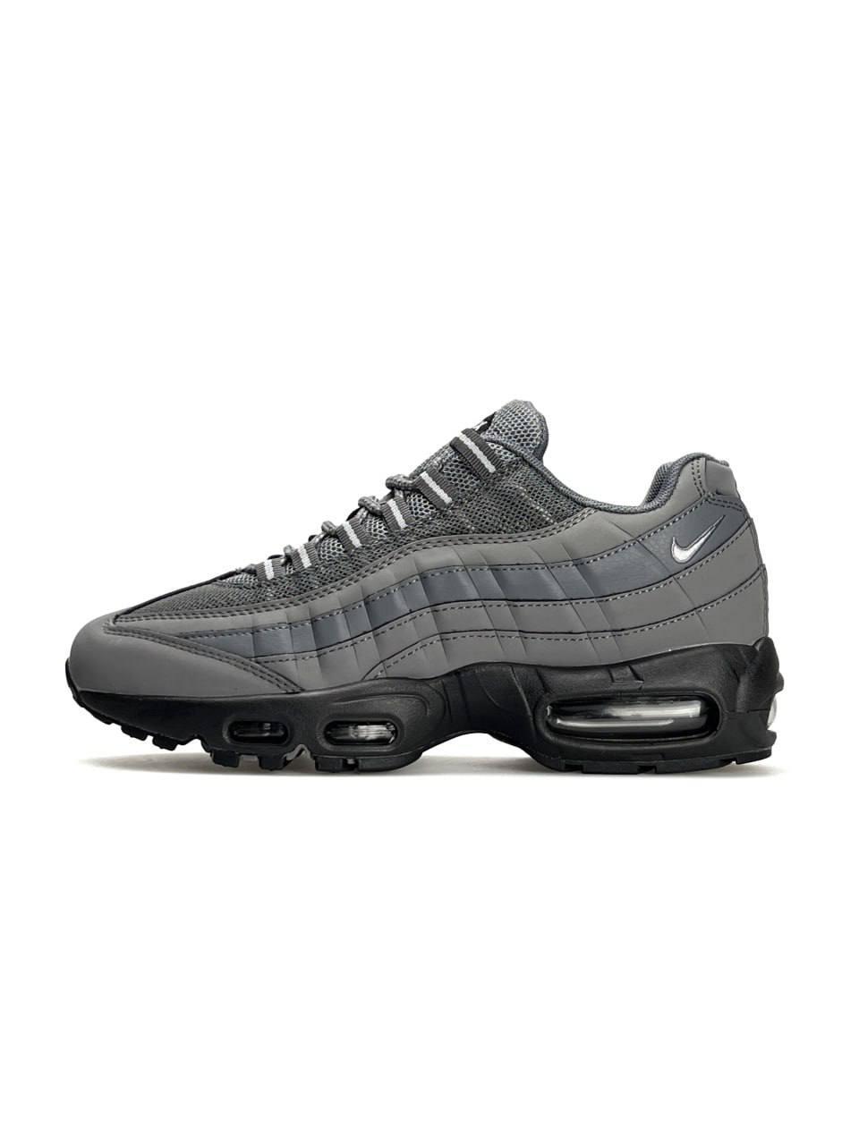 Чоловічі шкіряні текстиль кросівки Nike Air Max 95 Grey Black, кеди Найк сірі весна осінь 41