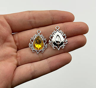 Брошка / Металевий декор / 2,4х1,8см / Оправа Срібло / Поштучно / Насичений жовтий