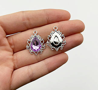 Брошка / Металевий декор / 2,4х1,8см / Оправа Срібло / Поштучно / Бузковий