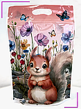Пакет двосторонній з малюнком Білочка  для подарунків 22 х15 см зіп застібкою з ручкою пакувальний, фото 2