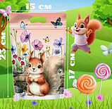 Пакет двосторонній з малюнком Білочка  для подарунків 22 х15 см зіп застібкою з ручкою пакувальний, фото 3