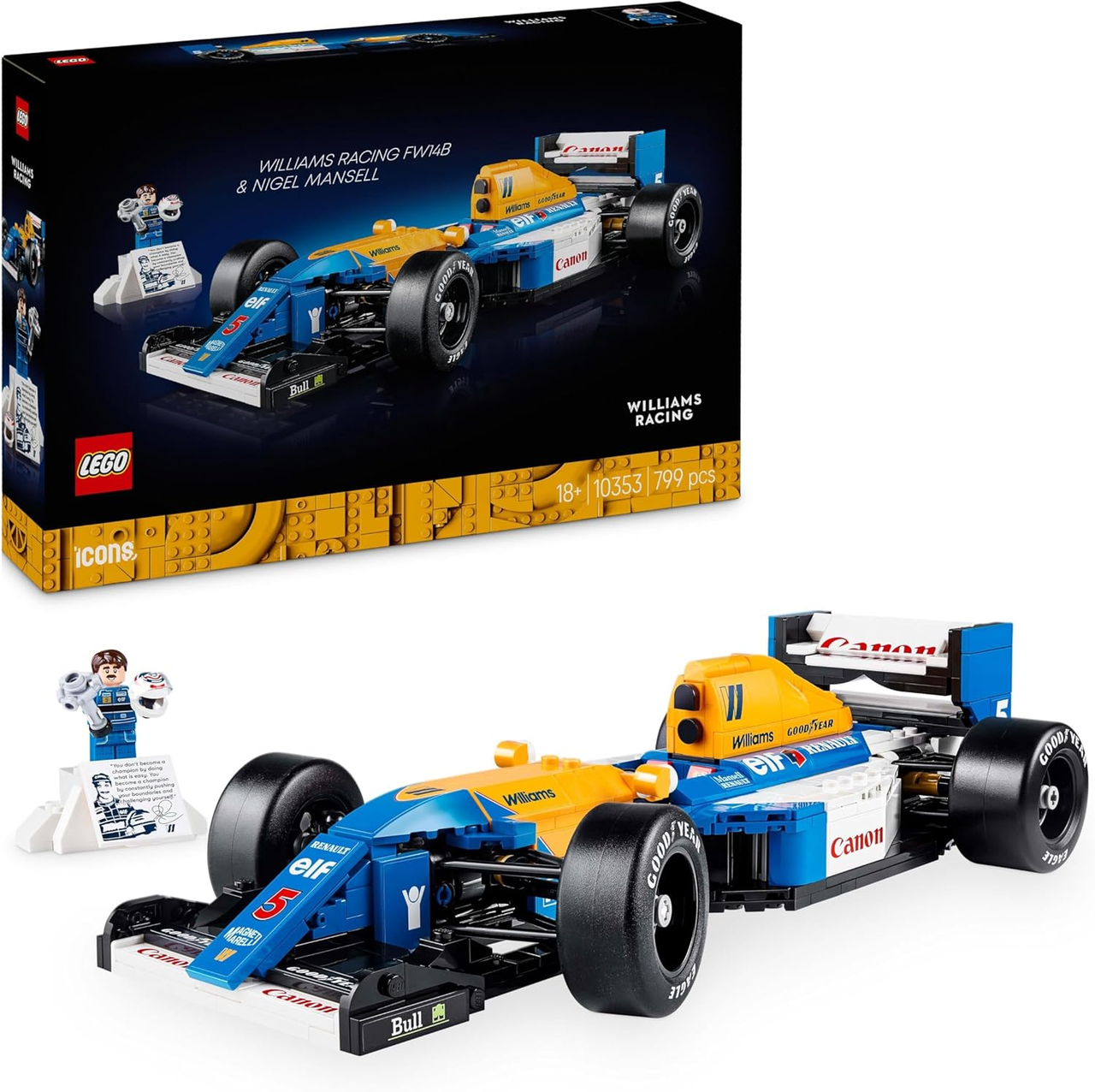 Конструктор Лего Іконс болід F1 та Найджел Менселл Lego Icons Williams Racing FW14B 10353, фото 1