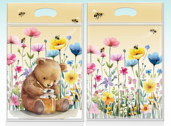 Пакет двосторонній з малюнком Ведмежатко   для подарунків 22 х15 см зіп застібкою з ручкою пакувальний