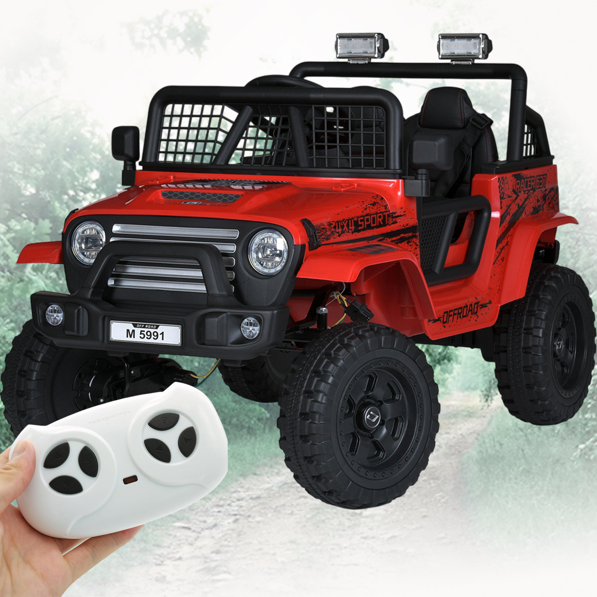 Дитячий електромобіль Jeep Rubicon з пультом керування на 4 моторах Bambi M 5991EBLR-3(24V) Червоний