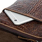 Чоловіча шкіряна сумка через плече тонкий месенджер із натуральної шкіри під крокодила коричнева 21*17*1 см, фото 8