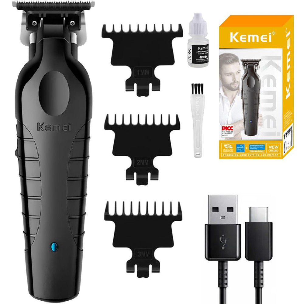 Акумуляторна машинка для стрижки + 3 насадки, USB, Kemei KM-2299 / Тример для бороди / Тример для стрижки
