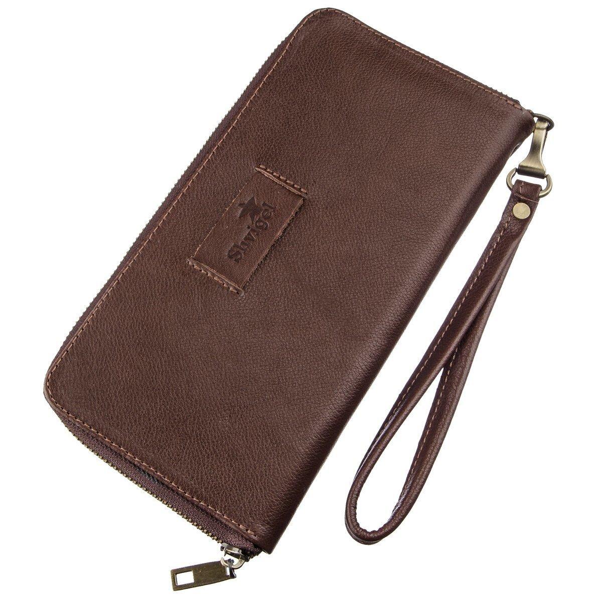 Чоловічий горизонтальний шкіряний клатч SHVIGEL 19121 Коричневий, фото 1