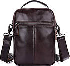 Чоловіча шкіряна сумка через плече планшет месенджер із натуральної шкіри з ручкою коричнева 16*22*6 см, фото 2