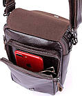Чоловіча шкіряна сумка через плече планшет месенджер із натуральної шкіри з ручкою коричнева 16*22*6 см, фото 8