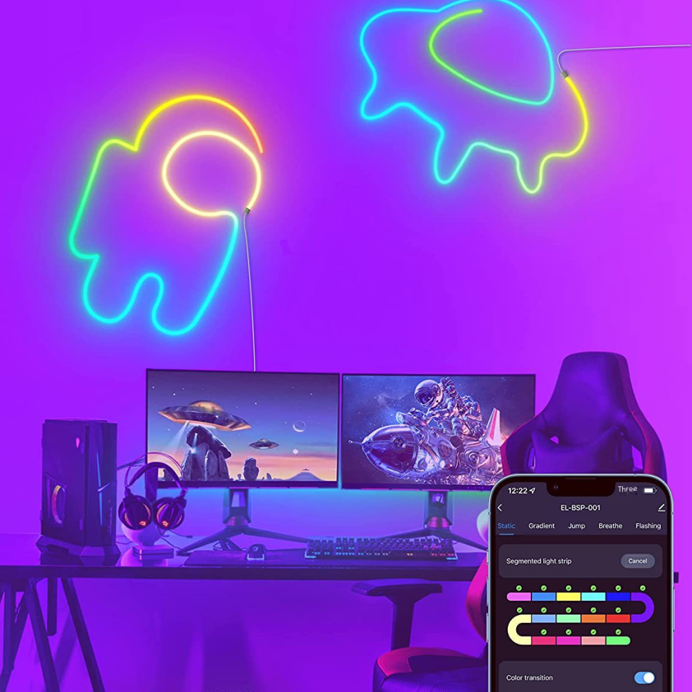 Розумна неонова стрічка RGB від USB, 5м, з Bluetooth + Пульт, SFK-11 / Гнучкий неон / Гнучка світлодіодна стрічка