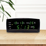 Електронний годинник CX 868, від мережі, з зеленим підсвічуванням / Настільний мережевий годинник з будильником, фото 2