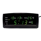 Електронний годинник CX 868, від мережі, з зеленим підсвічуванням / Настільний мережевий годинник з будильником, фото 3