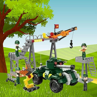 Конструктор Військова база Іграшка Across the Battlefield підйомний кран танк Ігровий набір армійська техніка