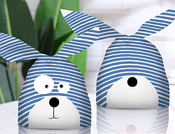 Пакет із малюнком смугаста Собака з вушками зав'язками подарункові 25х15 см набір 10 шт