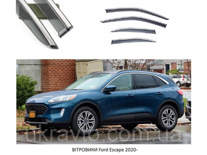 Дефлектори вікон вітровики з хром вставкою (нерж.) Ford Kuga 2020+