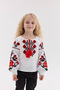 Блуза з вишивкою для дівчинки "Рута", дитяча біла вишиванка з квітковим орнаментом