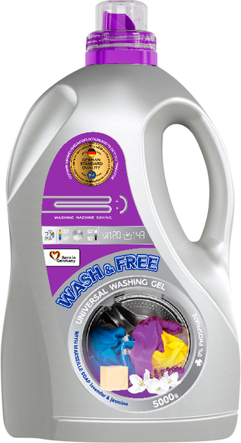 Гель для прання WASH & FREE Універсал з марсельським милом Жасмин 5 л (4260637721266), фото 1
