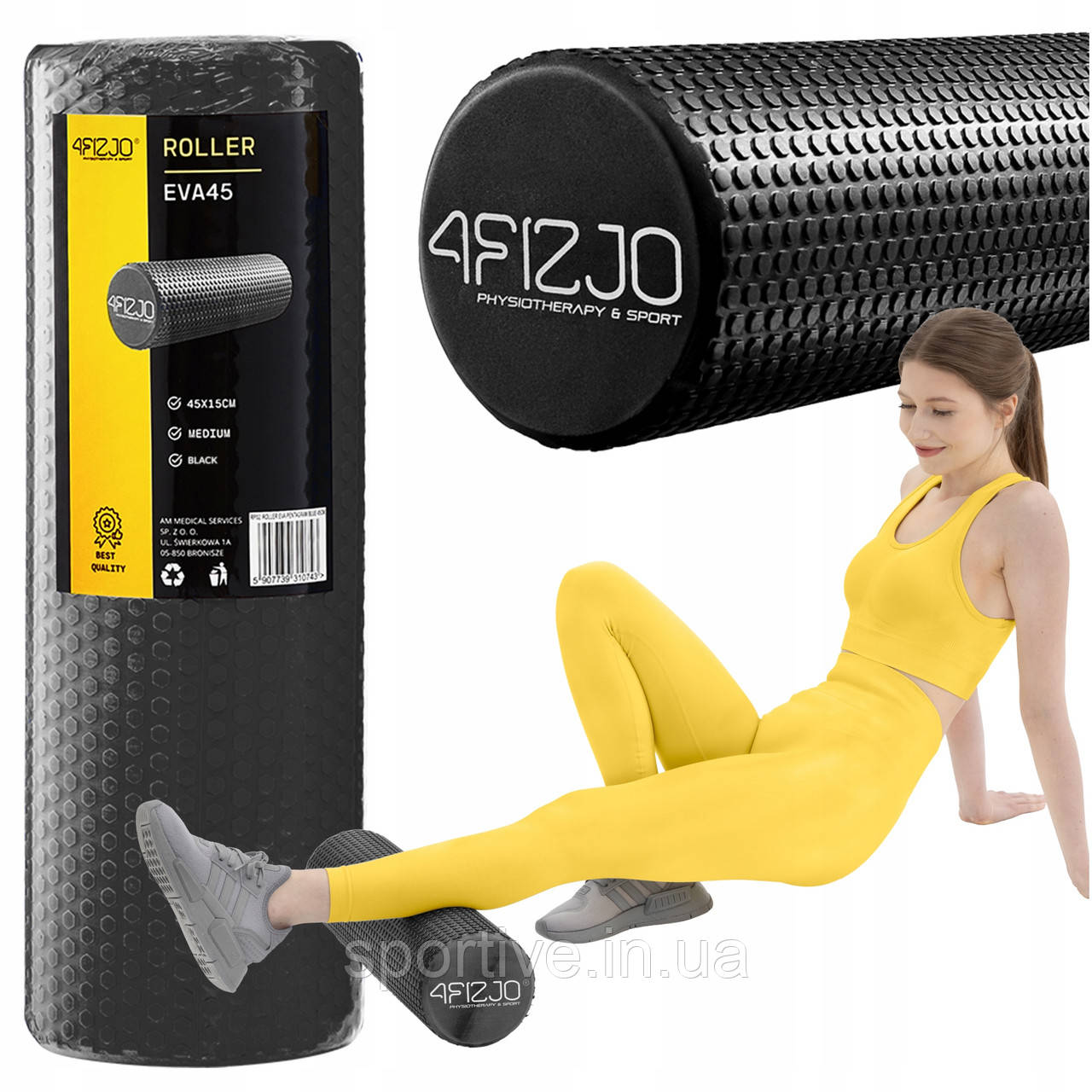 Масажний ролик 4FIZJO CARE+ EVA 45 x 15 см (валик, ролер) Black (P-5907739310736)