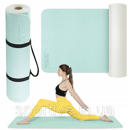 Килимок (мат) спортивний 4FIZJO TPE 180 x 60 x 0.6 см для йоги та фітнесу Mint/Grey (P-5907739317070), фото 1