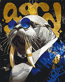 Картина за номерами Тварини. Морж з фарбами металік 40*50 см Орігамі LW 3430