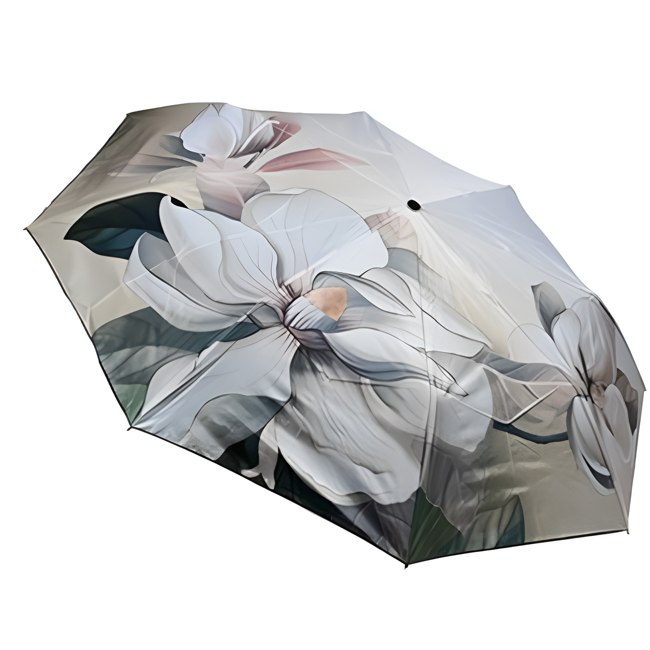 Парасолька Stenson R95179 механізм автомат діаметр 110 см 8 спиць з чохлом дизайн квітковий Бежевий