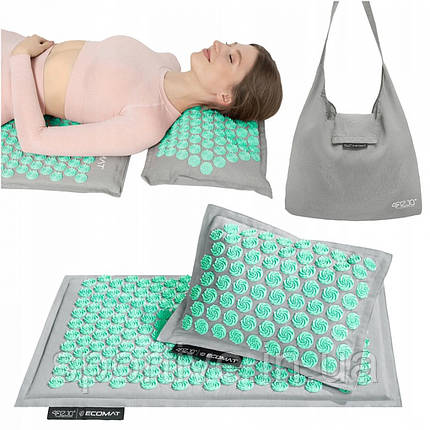 Килимок акупунктурний з подушкою 4FIZJO Eco Mat Аплікатор Кузнєцова Grey/Mint (P-5907739312181), фото 1