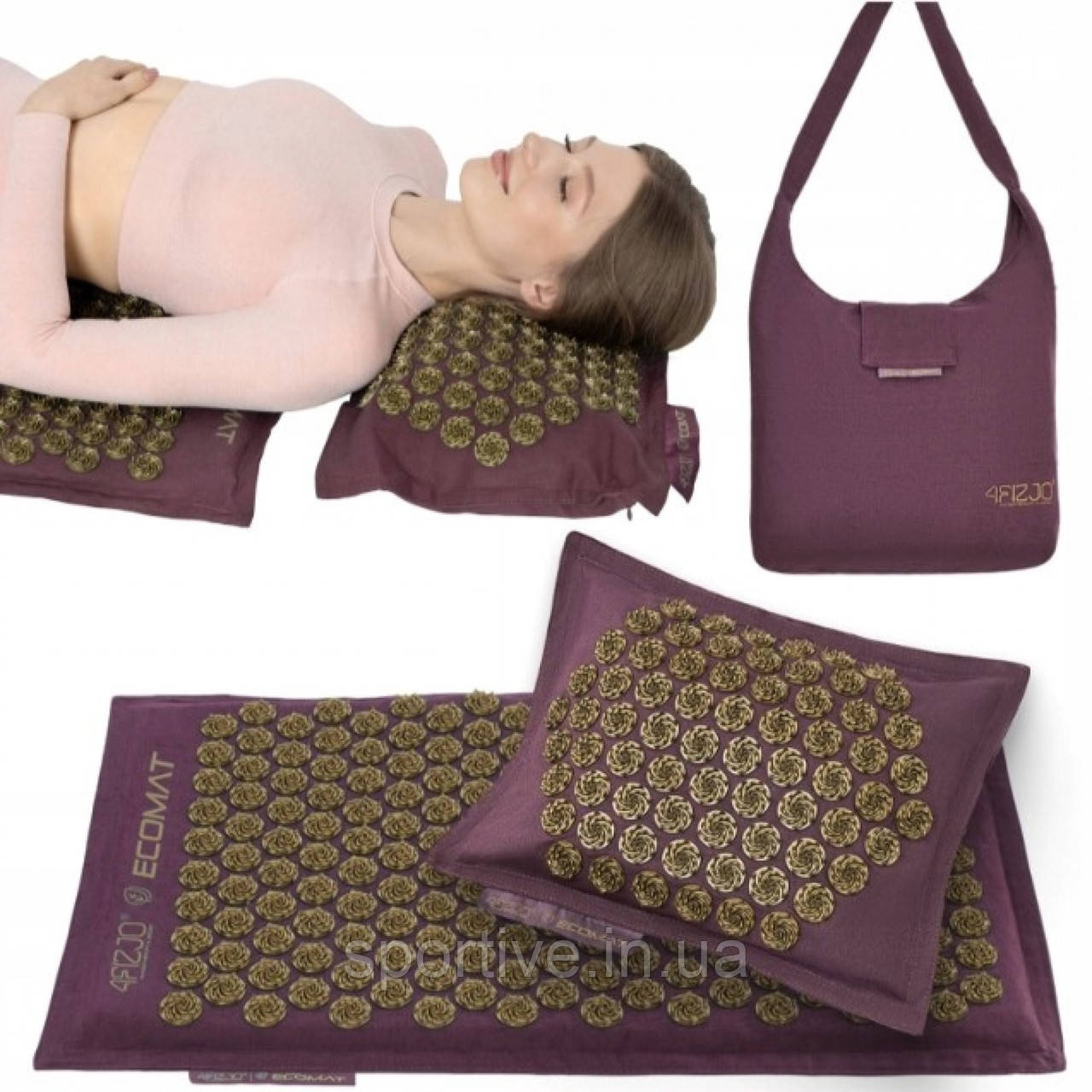 Килимок акупунктурний з подушкою 4FIZJO Eco Mat Аплікатор Кузнєцова Wine Red/Gold (P-5907739312907)