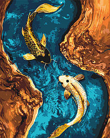 Картина за номерами Дві рибки "інь-янь" з фарбами металік 40*50 см Орігамі LW 3444