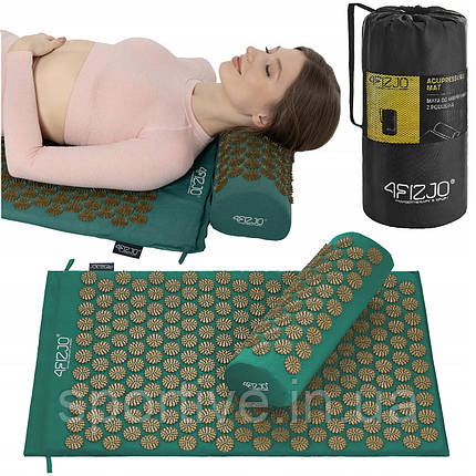 Килимок акупунктурний з валиком 4FIZJO Classic Mat Аплікатор Кузнєцова Navy Green/Gold (P-5907739313300), фото 1