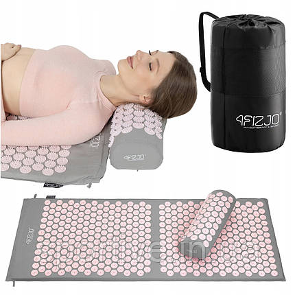 Килимок акупунктурний з валиком 4FIZJO Classic Mat XL Аплікатор Кузнєцова Grey/Pink (P-5907739313294), фото 1