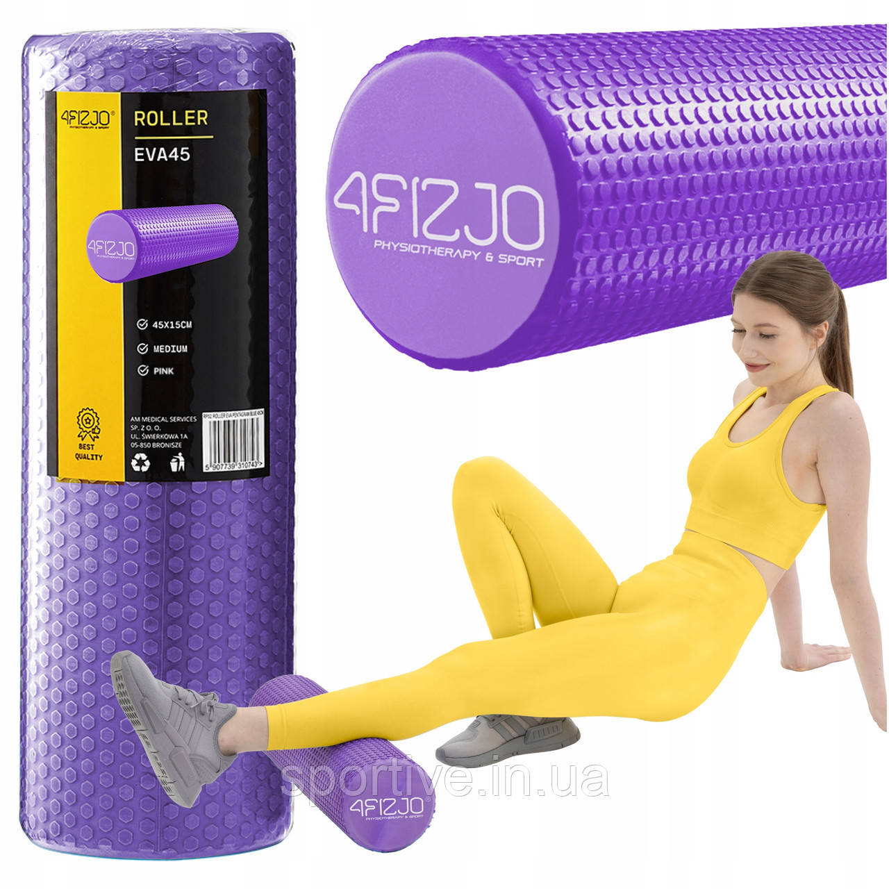 Масажний ролик 4FIZJO CARE+ EVA 45 x 15 см (валик, ролер) Purple (P-5907739314376)