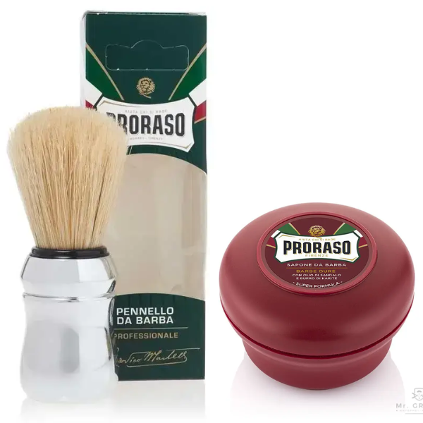 Proraso помазок для гоління професійний + Мило для гоління Proraso для жорсткої щетини з сандаловим маслом 150 мл 02751-3