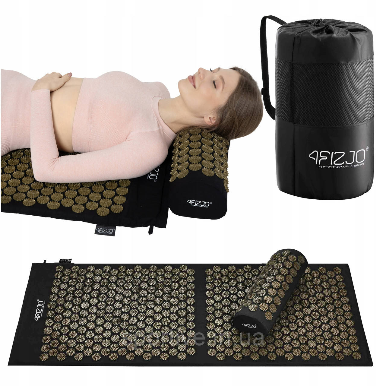 Килимок акупунктурний з валиком 4FIZJO Classic Mat XL Аплікатор Кузнєцова Black/Gold (P-5907739315052)