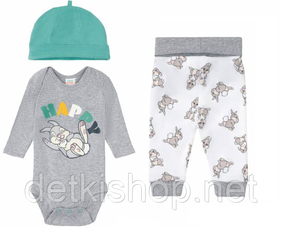 Дитячий трикотажний комплект боді з довгим рукавом штани та шапочка Disney Bambi
