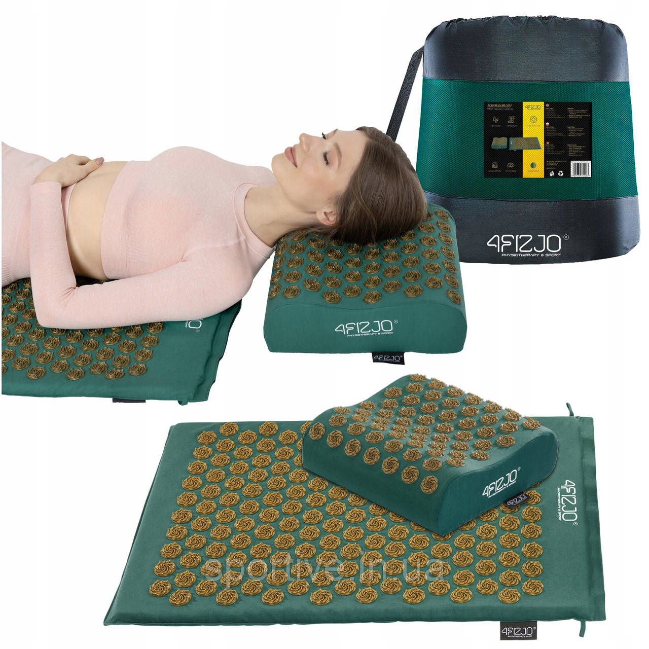 Килимок акупунктурний з подушкою 4FIZJO Ergo Mat Аплікатор Кузнєцова Navy Green/Gold (P-5907739315076)