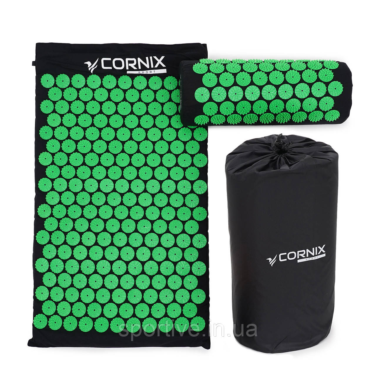 Килимок акупунктурний із валиком Cornix Classic Mat Аплікатор Кузнєцова XR-0110 Black/Green