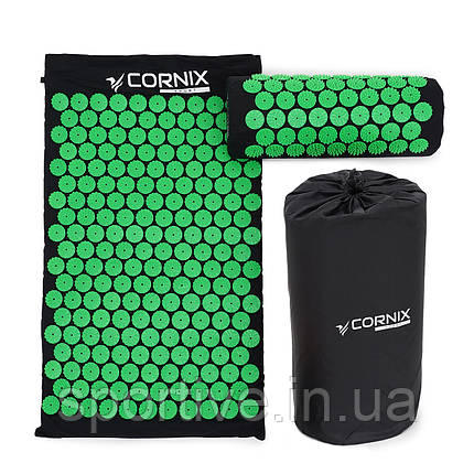 Килимок акупунктурний із валиком Cornix Classic Mat Аплікатор Кузнєцова XR-0110 Black/Green, фото 1