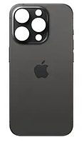 Задня кришка iPhone 15 чорна, з рамкою, в комплекті скло камери, магнітне кільце, оригінал PRC