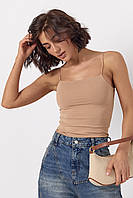 Хлопковая майка на тонких бретелях - бежевый цвет, S (есть размеры)