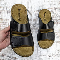 Шльопанці чоловічі Sanipur чорні шкіряні на липучках 3763