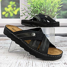 Шльопанці чоловічі Inblu чорні шкіряні з текстилем 3756