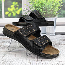 Шльопанці чоловічі Inblu чорні шкіряні на липучках 3890