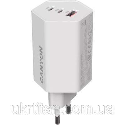 Оригінал! Зарядний пристрій Canyon HEXAGON 65 GaN 65W 2xPD 1xQC EU White (CND-CHAHEX65W) - Вища Якість!, фото 1