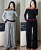 Жіночий демісезонний чорний комплект-двійка з віскози: кофта-обманка з бордовою вставкою і прямі штани, фото 2