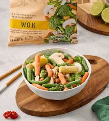 Суміш WOK (квасоля стручкова(різана),броколі,морква міні,печериці,кукурудза міні))