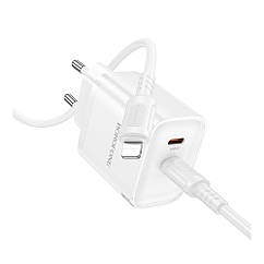 Мережевий зарядний пристрій Borofone BA85A 2USB-C PD/QC 35 W + Type-C to Lightning Колір Білий