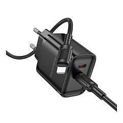 Мережевий зарядний пристрій Borofone BA85A 2USB-C PD/QC 35W+Type-C to Lightning Колір Чорний