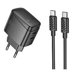 Мережевий зарядний пристрій Hoco CS62A 2 USB-C PD/QC 45 W GAN+Type-C to Type-C Колір Чорний