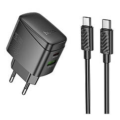 Мережевий зарядний пристрій Hoco CS61A 1 USB/1USB-C PD/QC 30 W + Type-C to Type-C Колір Чорний