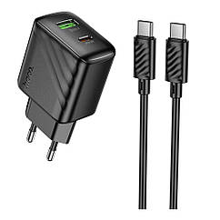 Мережевий зарядний пристрій Hoco CS25A 1 USB-C/1USB PD/QC 20W+Type-C to Type-C Колір Чорний